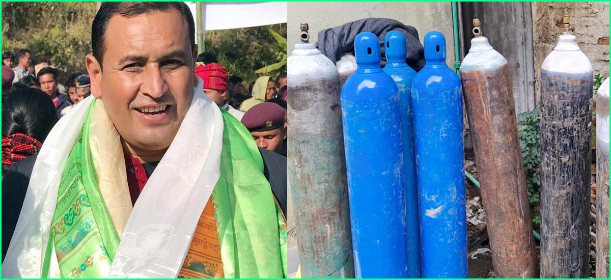 कांग्रेस नेता खतिवडाले पठाए स्वास्थ्य कार्यालय ओखलढुंगालाई अक्सिजन सिलिन्डर